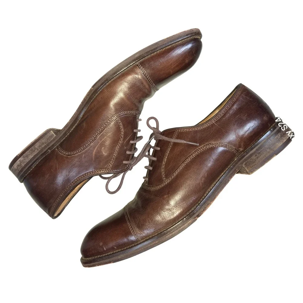 Johnston‎ & Murphy Mens Brown Leather Cap Toe Oxford Dress Shoes Size 10.5M